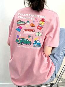 [ 100% Cotton ] Recommended New Products For Summer 2026: Lace Logo T-Shirt, Summer Dress, Women's Fashion T-Shirt, Short Sleeve Office Casual 200g Cotton Cartoon Character Printed Loose White Top, Y2K Women's Top, Spring Dress Top - Pink - View 1
