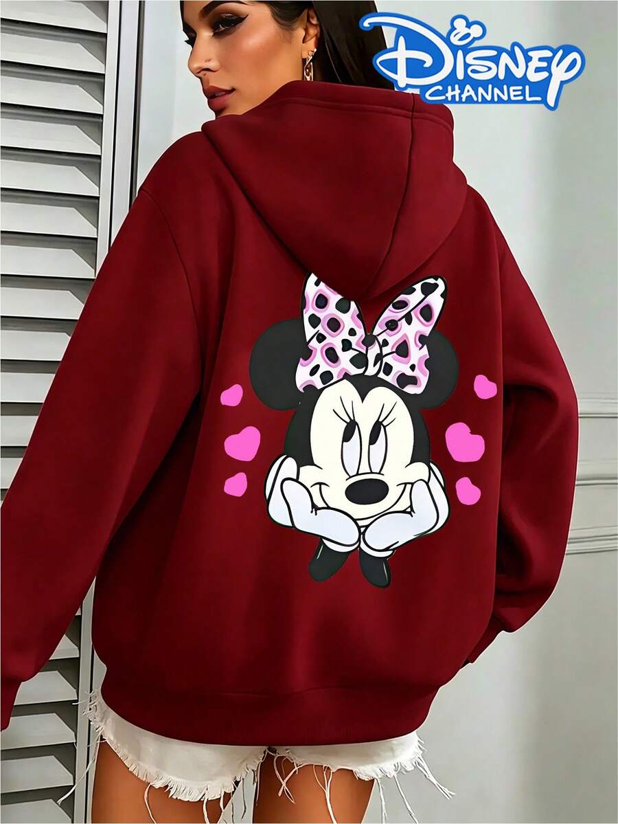 Disney Cute Minnie Mouse Heart Print Hoodie, Women's Hoodie, Men's Hoodie,Fathers Day Gift,Fourth Of July,Disney Collaboration - 紅色 - 查看 1
