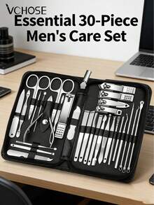 VCHOSE 30 piezas Juego de Manicura y Pedicura, Herramientas de Cuidado de Uñas de Acero Inoxidable Profesionales, Juego de Regalo de Lujo para Hombres - Multicolor - Ver 2