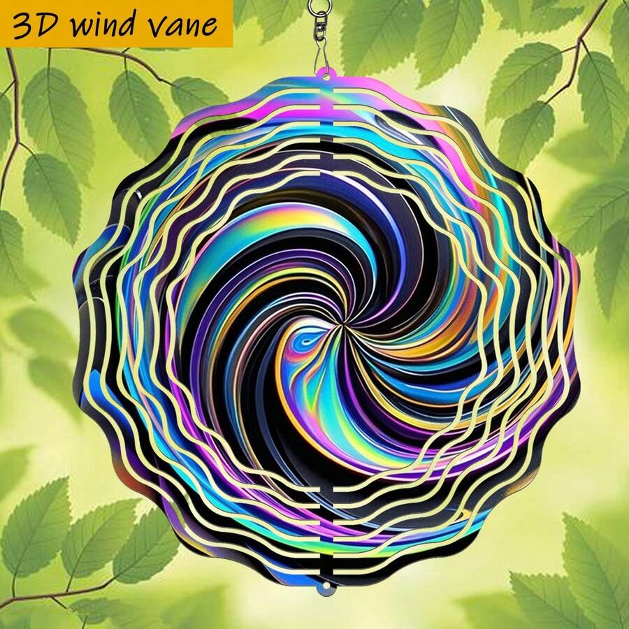 1个3D彩色漩涡闪亮梦幻风车，尺寸25.5厘米/10英寸*25.5厘米/10英寸，带旋转挂钩，360° DIY创意风车套装，风力驱动旋转，安装简便，适合作为圣诞节、万圣节和其他节日礼物（不含吊坠），款式随机。