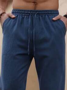 Mercer Haus Casual Straight-Leg Pants, Minimalist Versatile Linen Breathable Trousers - Navy Blue - View 7