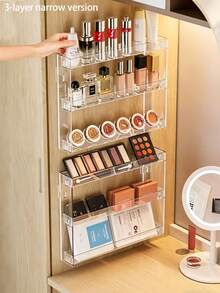 1pc Cosmetic Storage Rack, Wall-Mounted Display Shelf, Multi-Functional Wall-Mounted Shelf, Transparent Plastic Material, Detachable, 3/4/5 Layers, Suitable For Bathroom Storage, Bedroom Storage, Anime Badge/Pin - Clear - View 1