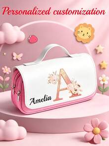 3-Tier Large Capacity Pencil Case, Custom Personalized Name With Initial Pattern Exclusive Bag, Suitable For Student Stationery Storage, Back-To-School Season, School Use, Holiday Gift - Multicolor - View 2