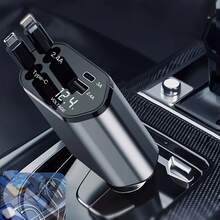 Cargador de coche retráctil 4 en 1 USB C de carga rápida con cables duales Tipo-C y 2 puertos de carga con pantalla de voltaje compatible con iPhone 17/16 Pro Max Galaxy Note - Multicolor - Ver 14