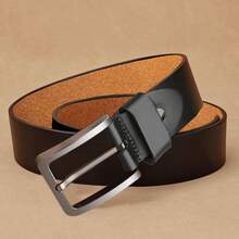 1pc Vintage Single-Layer Handmade Yellow Genuine Leather Belt, Casual Cowhide Belt For Men - A - View 3