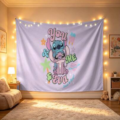 Disney Stitch & Angel-gobeläng med "You & Me Forever"-tematryck utan hål, perfekt för fester, camping, heminredning, scenuppsättning och sammankomster
