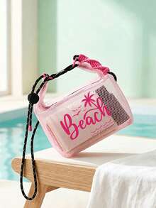 Borsa da spiaggia con stampa di lettere - Borsa portatile per costumi da bagno con separazione asciutto/umido per donne, borsa sportiva impermeabile di grande capacità, adatta per nuoto, bagno, fitness e viaggi; borsa da spiaggia, essenziale per spiaggia e viaggi in crociera, accessorio indispensabile per le vacanze, essenziale per il ritorno a scuola - Multicolore - Visualizzare 2