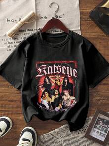 Katseye Music Shirt, Katseye K-Pop Graphic Tee, Katseye Beautiful Chaos Shirt - Comfortable Round Neck, Stretch Fit, Stylish & Versatile, Machine Washable, All-Season Outfit For Boys & Girls Ages 5-14, Perfect For Daily Wear, School Outfits, Family Gatherings, Birthday Parties - Ideal Gift For Fans & Kids - màu đen - Xem 2