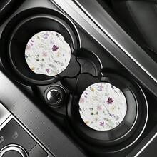 2pcs Flower Plant Absorbent Car Cup Holder Coaster Mats Water Cup Coasters For Women Car Interior Additions Vehicle Home Desk Decor - Colorful - View 1