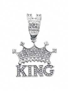 1件欧美男士合金全钻皇冠“KING”字母吊坠首饰，嘻哈个性化字母吊坠项链配饰 - 皇冠KING - 查看 16