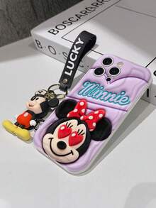 This Disney Mickey Mouse Lanyard Phone Case Is Fully Covered In TPU Material. It's Shockproof, Lightweight, And Compatible With IPhone17/16/11/13/15/15 Plus/15 Pro/15 Pro Max/12/14 Pro Max/11 Pro Max/12 Pro/12 Pro Max/13. This Phone Case Makes A Popular Birthday Gift Or Business Gift; It's Durable, Stain- And Fingerprint Resistant, And Suitable For Both Men And Women. The Set Also Includes A Mickey Mouse Phone Case And A Mickey Mouse Plush Bracelet. It's A Perfect Gift For Friends And Family. This Stylish Phone Case Is Fun, Lightweight, And Durable. IPhone17 Pro Max Phone Case, Minnie Mouse Phone Case. - White - View 5