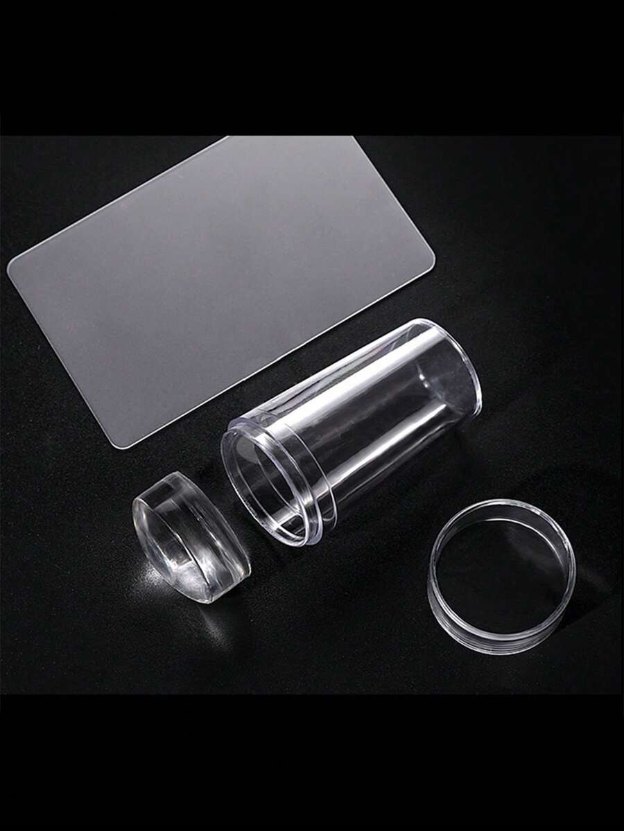 法式美甲印章矽膠蓋貼紙 透明頭附刮板模板轉印工具 - 無色 - 查看 1