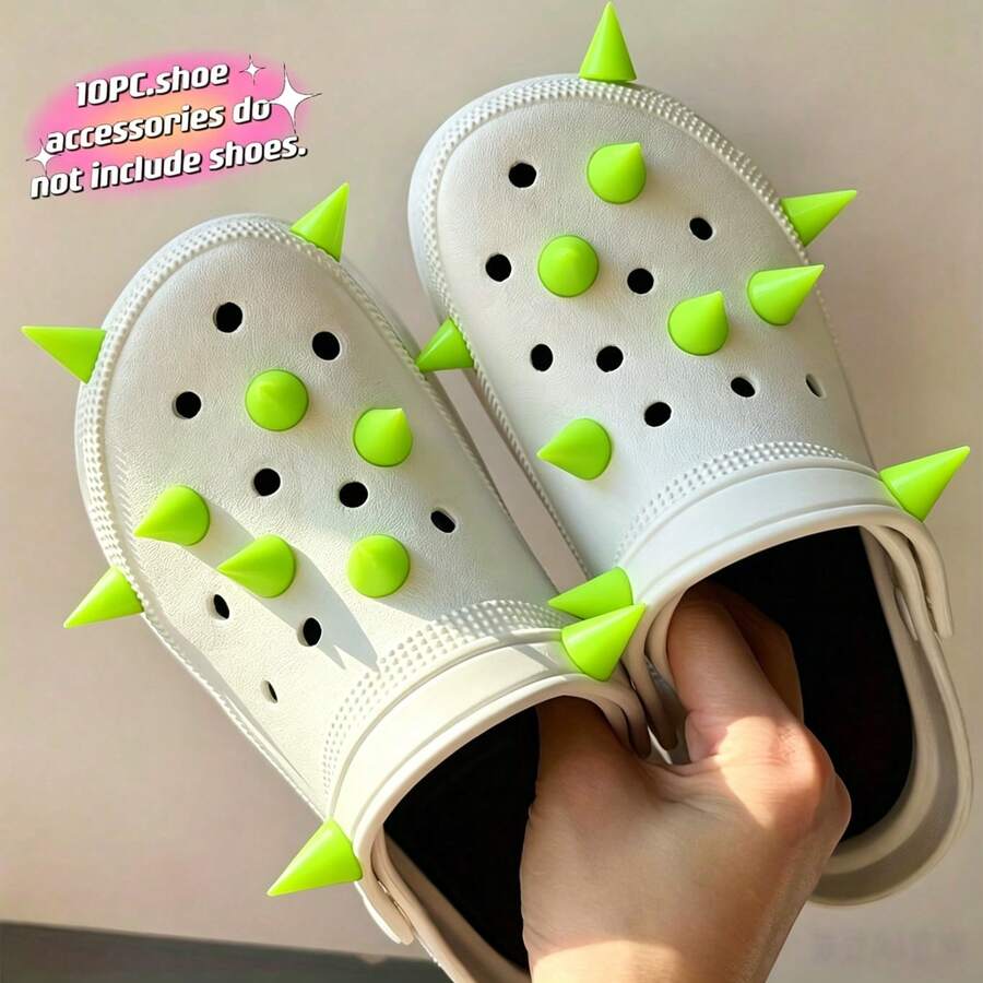 10/20pcs Set Punk Street Style Detachable Soft Rubber Cone Studs Shoe Charms, DIY Accessories Suitable For Garden Shoes, Clogs, Sandals, Slippers, Perfect Birthday Gift, Christmas Party Gift - Lime Green - View 1