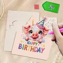 6Pcs Animal Diamond Painting Greeting Cards With Envelopes, DIY Blank Invitations Cards, Handmade Thank You Notes For Birthday, Party, Wedding & Holiday, Fun Craft Kit For Family Activities - HK - View 3