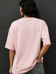 Women's Fashionable Loose Fit Short Sleeve T-Shirt | Exquisite Design | Summer Essential | Easy To Match | Show Off Your Style - BLUE AND BLACK - View 2