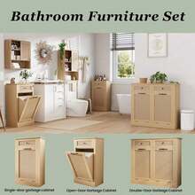 Armario para Ropa Sucia con Cajón Extraíble, Estilo Ratán, Organizador de Lavandería con Cesta de Ropa Sucia Extraíble, Cesto de Madera Oculto para Ropa Sucia con Cajón, 21.6" L X 13" W X 35.8" H, Gris - Gris - Ver 8