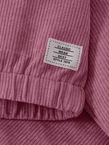 Set de 2 piezas de chaqueta y pantalones de pana suave y cómoda de unicolor para niñas, adecuado para uso al aire libre en otoño/invierno - Rosa - Ver 7