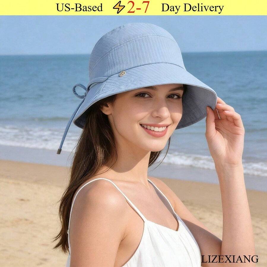 1pc Summer Sun Hats For Women, Outdoor UV Protection Hats,Hats For Women,Gorras Para Mujer,Beach Hat,Bucket Hat - Màu xanh bụi bặm - Xem 1
