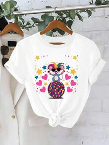 Comfortable And Simple Women's T-Shirt With Carnival Mouse Design - 白色 - 查看 1