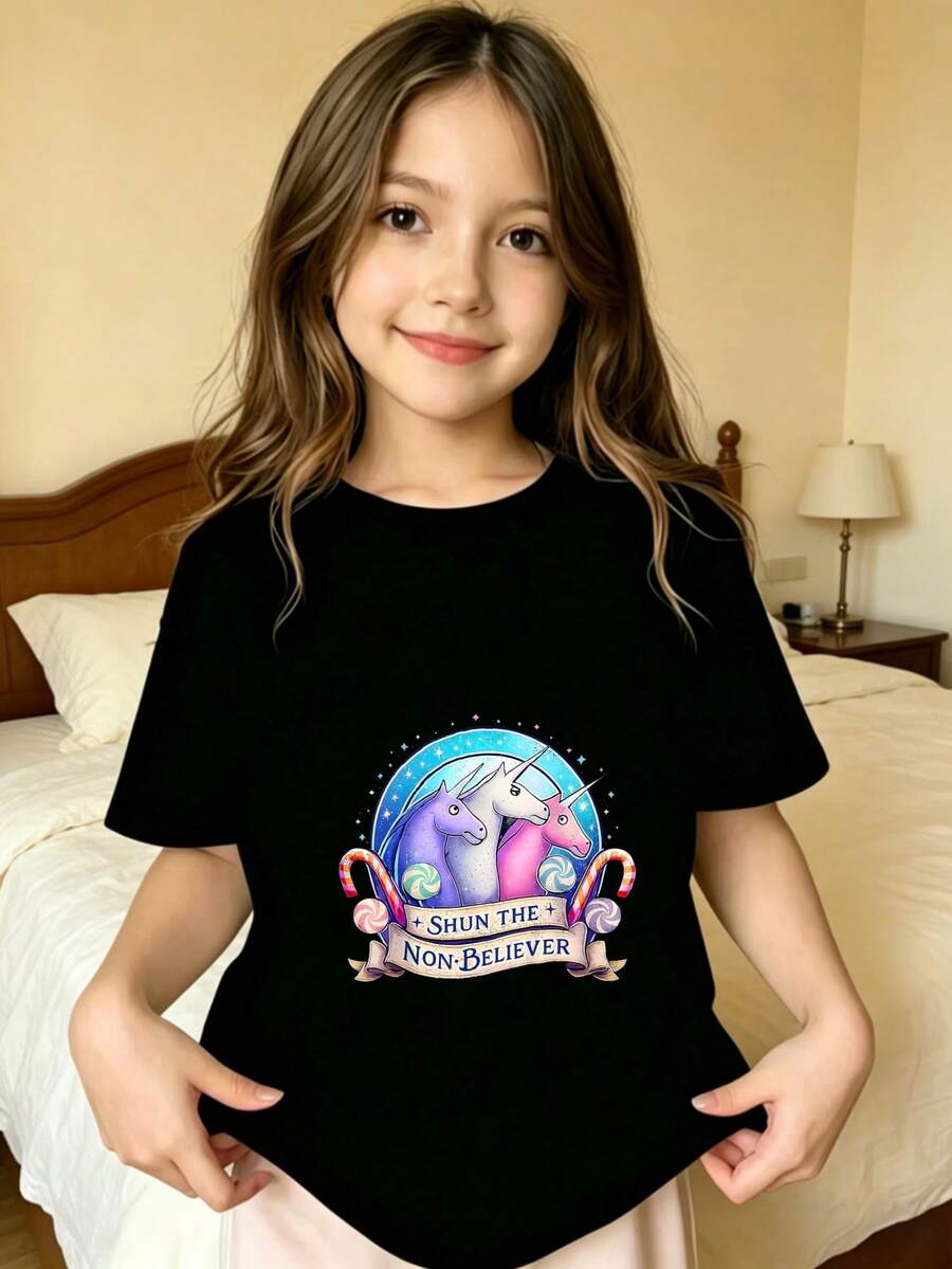 Unicorn Magic Wards Off The Nonbeliever Girls' T-Shirt - Black - View 1