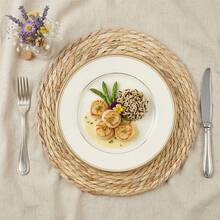1 pieza/6 piezas Manteles individuales redondos tejidos de estilo bohemio - Diseño de ratán tejido a mano, perfecto para mesas de comedor & decoración del hogar – Ideal para bodas, Día de San Valentín, Navidad y fiestas - Color de la hierba - Ver 1