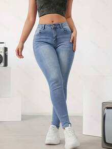 Basic Skinny Jeans Made Of Basic, Stretchy Denim With A Butt-Lifting Effect - Dusty Blue - View 2
