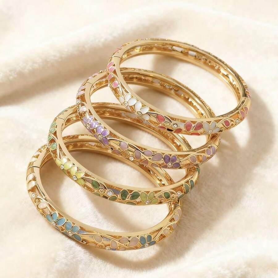Luxury Hollow Colorful Crystal Bangle, Vintage Traditional Jewelry - Rainbow Diamonds - View 1