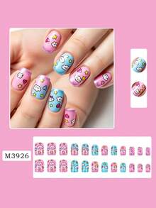 24pcs European Style Square Short Press-On Nails, Pink Blue Gradient Cloud Design Full Coverage Removable Manicure, Suitable For Parties, Proms And Daily Wear - Multicolor - View 2