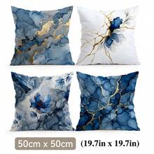 4pcs Blue Marble Floral Pattern Cushion Cover Set, Single-Sided Printed Throw Pillow Covers For Living Room Sofa Bedroom, 40x40cm/45x45cm/50x50cm, Pillow Insert Not Included - Multicolor - View 12