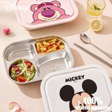 Disney 迪士尼官方正品米奇不锈钢分隔餐盘带盖，适用于家庭、午餐盒、卡通餐具、野餐盒和各种餐具。 - 彩色 - 查看 5