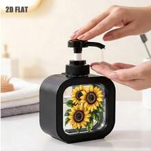 1pc Luxury Floral Sunflower Print Color Block Border Press Dispenser Bottle, Large Capacity Multi-Specification Hand Soap Bottle, Bathroom Toiletries Lotion Dispenser Empty Bottle, Dish Soap Shower Gel Universal Dispenser Container, Household Countertop Storage Daily Necessities - Multicolor - View 7