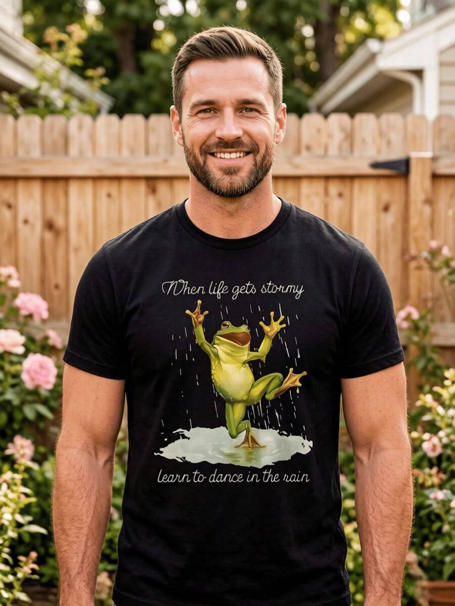 1 camiseta con diseño de rana Dance In Rain, camiseta gráfica estética y motivadora de rana, regalo único para amantes de las ranas, camisetas casuales y elegantes para entrenamiento,% algodón, transpirable y cómoda. UXEJ - Negro - Ver 1