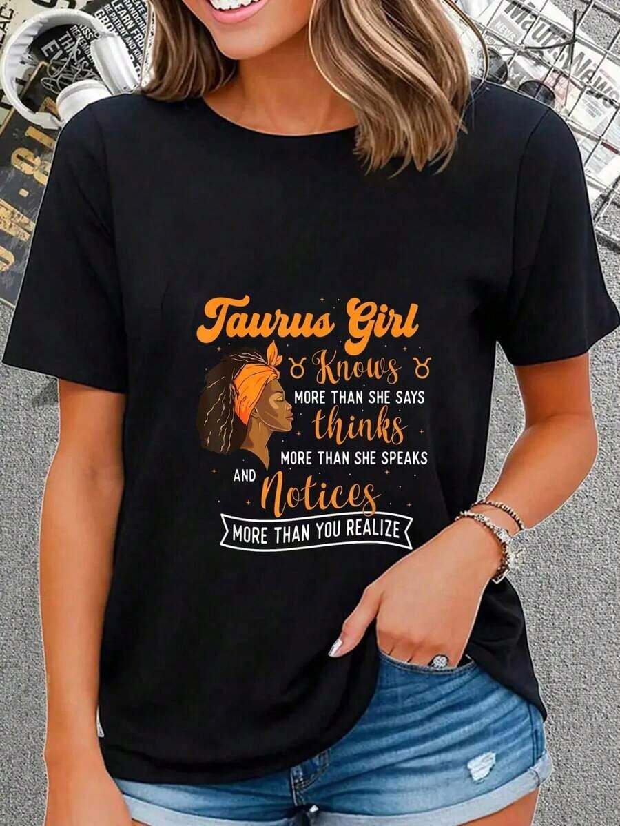 Camiseta 100% Algodón con Diseño de Tauro para Mujer y Hombre - Astrología, Astrologista, Signo del Zodíaco, Horóscopo, Camiseta Gráfica Casual de Manga Corta - Negro - Ver 1