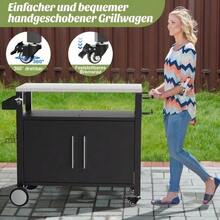 Two-Door Outdoor BBQ Cart, BBQ Table With Storage Space, Rolling Bar Cart, BBQ Cart With Hooks And Spice Rack For BBQ Accessories, Black - 黑色 - 查看 5