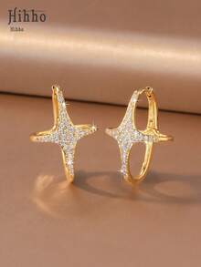Hihho 1 Pair X-Shaped Fully Paved Zirconia Hoop Earrings, Dual-Color Options, Luxury Versatile Commuter Earrings, Personalized Criss-Cross Earrings, Professional Commute Style - X Type - View 10