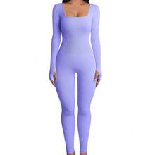 Women's Jumpsuit, New Autumn And Winter Product, Ribbed Square Neck, Enhances The Hip, Fitted Cut, Sexy Jumpsuit. - 藍色 - 查看 11