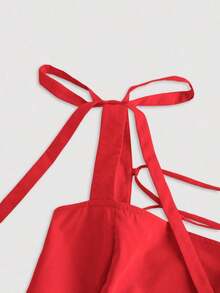 MOD Vestido rosa romántico con espalda descubierta y lazo, adecuado para citas, fiestas, vacaciones, meriendas de té y ocasiones de cumpleaños - Rojo 2 - Ver 3