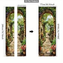 1/2pcs Self-Adhesive Removable Door Sticker - Garden Path With Stone Arch Scenery, PVC Vinyl Decorative Decal For Bedroom, Living Room, Bathroom, Glossy Green Plant Home Decor, High Gloss Wall Sticker, Harmonious Haven Theme, Easy Installation, Apartment Decor - A - View 13