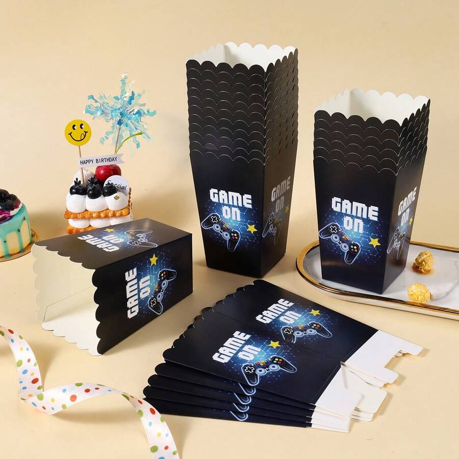 10/20/50pcs Game Controller Printed Paper Popcorn Boxes, French Fries Boxes, Popcorn Cups, Popcorn Buckets, Suitable For Birthday, Festival, Party Decoration And Snack Boxes, Applicable For Lunch Box, Bakery, Burger Shop Use - Multicolor - View 1