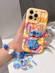 Disney Has Authorized, Phone Case - Chain Set, The Stitch Lilo & Stitch 3D Phone Case Plus A Silicone 3D Stitch Bracelet With Metallic Ring Removable Bracelet, Stitch And Angel Pattern, Compatible With Iphone17/16/15/14/13/12/11/XS/XR/X Plus Pro Max, A Stylish Cartoon Phone Case, The Perfect Gift Choice, Phone Protection, Durable Phone Cover, Great Gift For Friends And Family. - trắng - Xem 4