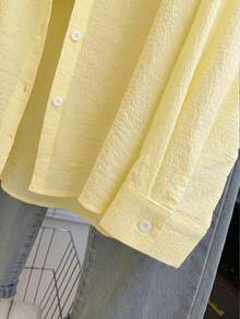 Summer New Lightweight Sun Protection Outdoor Sports Long Sleeve Shirt, Button Collar Design, Crinkle Bubble Fabric, Suitable For Vacation, Beach, Outdoor Activities, Dating, Commuting, School - Yellow - View 5