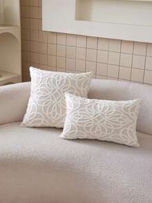 LCUHPCL 1pc 3D Geometric Pattern Embroidered Throw Pillow Cover, Home Decor Suitable For Living Room, Bedroom, Party, Sofa And Various Environments - Beige - View 2