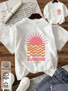 Spring/Summer Oversized Tops,% Cotton, Women's Short Sleeve T-Shirts, Ocean Sunrise Pattern, Solid Color Crew Neck, Soft And Comfortable, Casual, Streetwear, Y2K, Beach, Graduation Party, Vacation, Summer Top, Spring, T-Shirt, Gym, Sports, Party Tops, Vintage, Carnival, San, Maija, Women's Blouses, Women's Summer Clothing, Spring Outfit, Funny Vacation T-Shirts, Beach, Casual, Cute Blouses, White Blouse, Summer Blouses, Women's Spring Blouses, Women's Easter Clothing, Carnival, All Seasons, Office/Lounge/Home/Minimalist, Women's Western Outfits, American Retro Style, Unisex, Outerwear, Autumn, Women's Plus Size, San, Carnival, Summer Vacation Tops, Party, Graduation, Wedding - White - View 6
