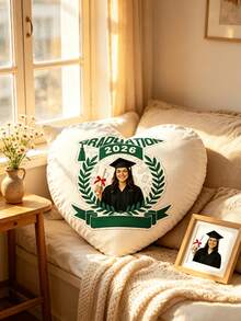 1pc Customized Heart-Shaped Throw Pillow, Personalized Graduation Cap Photo Pillow, Suitable As Graduation Decor, Graduation Gift, Expression Of Love, Heart-Shaped, Suitable For Couples And Home Decor, Romantic Home Decor | Graduation Design | Decorative Pillow - Upload Picture Customization - View 3