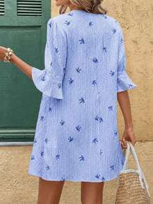 Vestido corto casual de mujer con estampado rojo - Azul - Ver 7