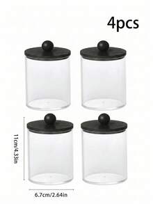 1/2/3/4 Packs Qtip Holder Dispenser With Black Lids - 10 Oz Clear Plastic Apothecary Jar Containers For Vanity Makeup Organizer Storage - Bathroom Accessories Set For Cotton Swab, Ball, Pads, Floss - Multicolor - View 11