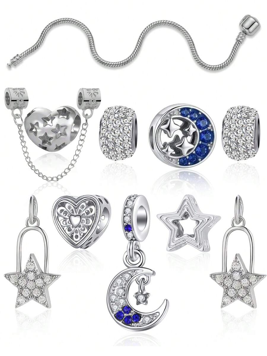 1 Set Elegant & Chic Star, Heart, Star & Moon Beaded Pendant Bracelet, Minimalist Daily Wear For Women - Multicolor - View 1