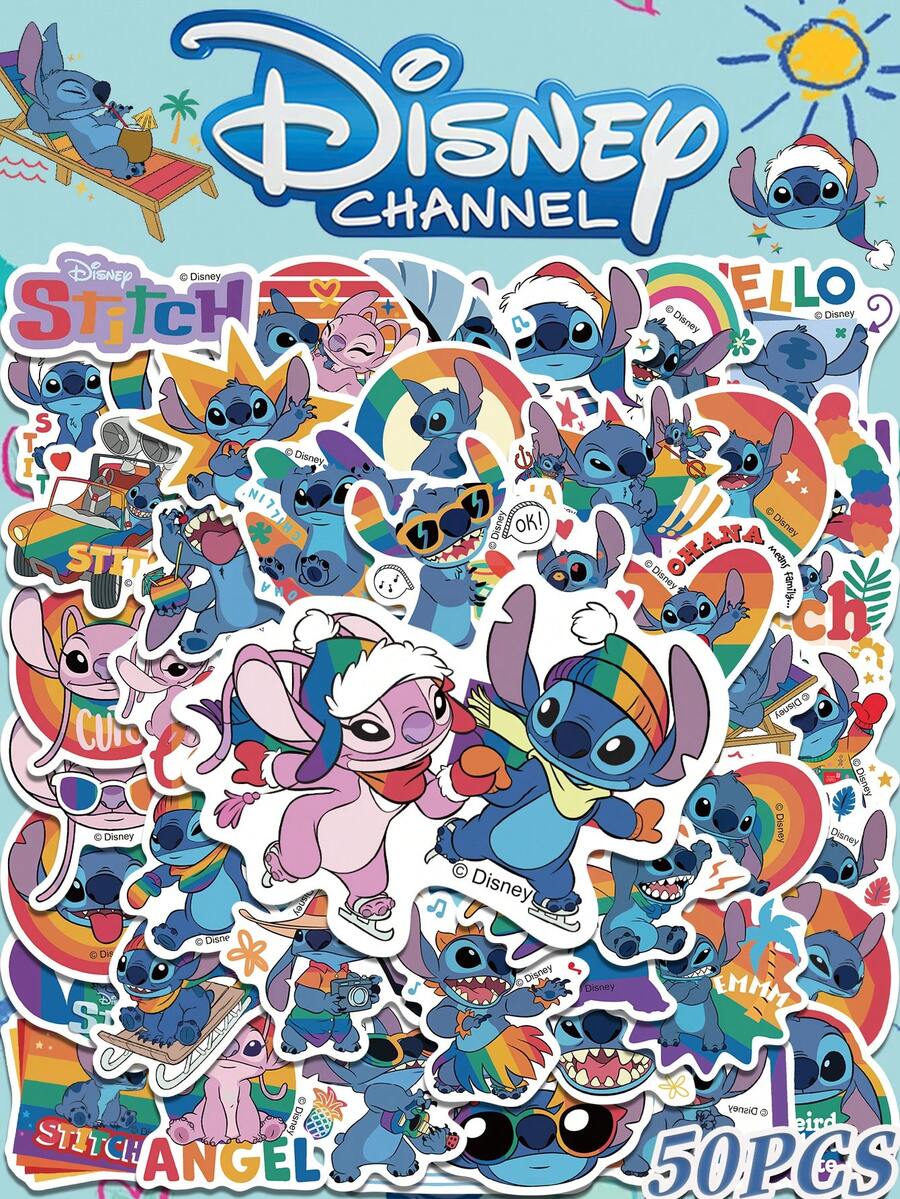 Disney 50PCS Rainbow Stitch Stickers, Creative, Quirky, And Cute Office Decoration Stickers, Suitable For Decorating Desks, Folders, Pen Holders, Notebooks, And Other Doodle Stickers. School Supplies - A - View 1