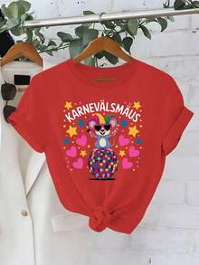Comfortable And Simple Women's T-Shirt With Carnival Mouse Design - 紅色 - 查看 7
