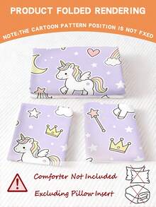 2/3PCS Juego de funda nórdica con estampado de unicornio púrpura, juego de ropa de cama tamaño individual, doble, king y queen, juego de ropa de cama con estampado dulce para niñas, niños y adolescentes 1 funda de edredón + 1/2 fundas de almohada para uso en todas las estaciones con cierre de cremallera (sin relleno) - Multicolor - Ver 5